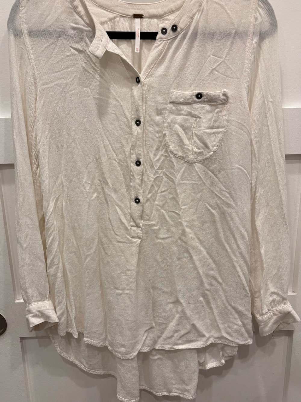 Free People White Gauzy Long-Sleeve Button-Up Peasant Shirt